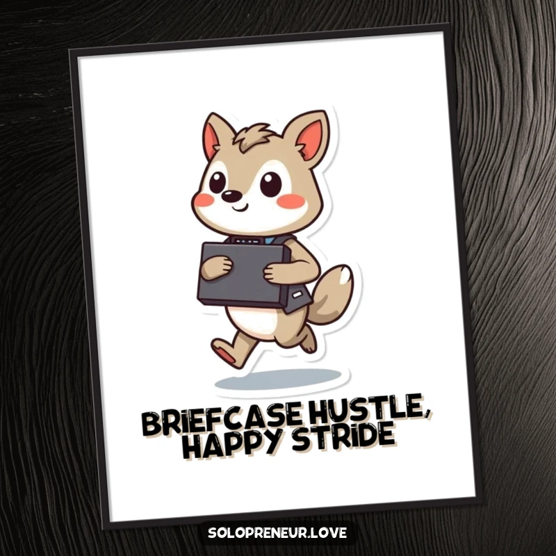 Funny free printable wall art of a determined animal with a briefcase, confidently hopping, ready to tackle any challenge.