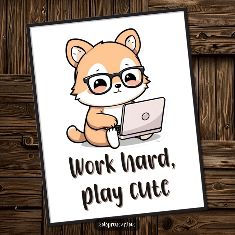 Funny Free Printable Wall Art featuring a cute animal with glasses happily working on a tiny laptop, a charming study art.