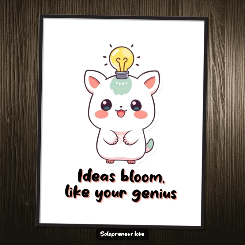 Funny Free Printable Wall Art: A creative creature has a lit lightbulb shining above its head, representing innovation and bright ideas.