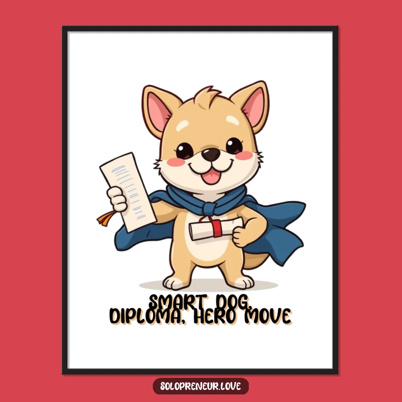 Funny Free Printable Wall Art: Hero Dog Diploma Pose, Humorous Downloadable Decor