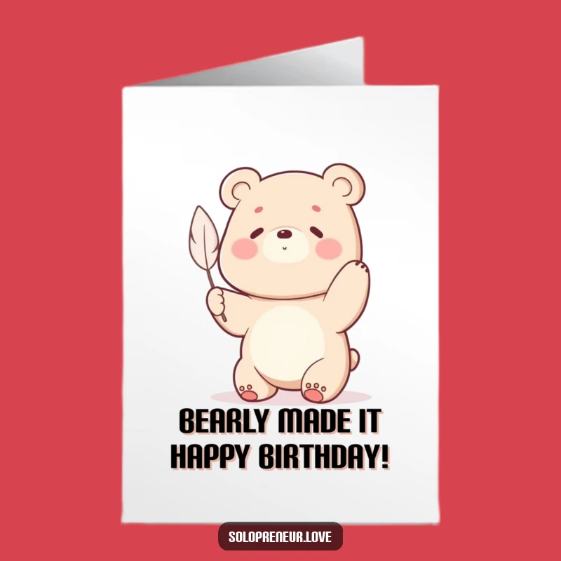 Free Printable Birthday Card: Bear vs Feather, Funny Downloadable Gift for Strength in Small Things