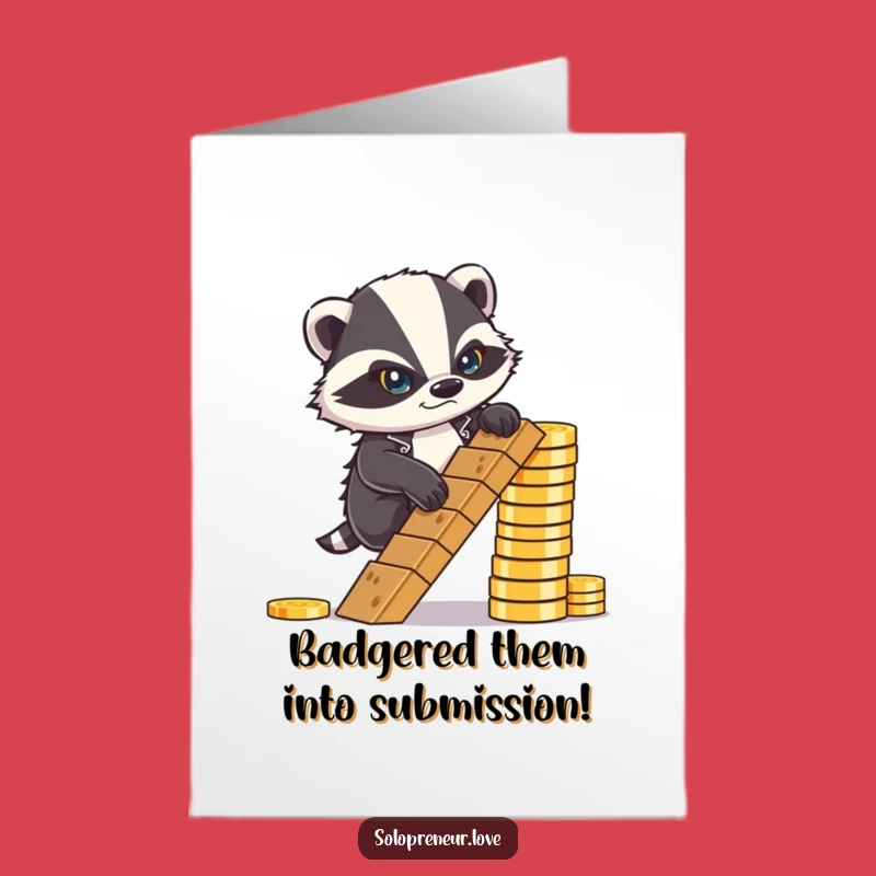 Free Printable Congrats Card: Badger Coins Ladder Funny Achievement Gift