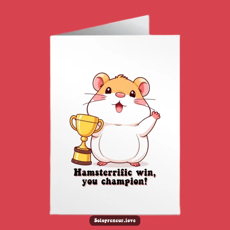 Free Printable Congrats Card: Beaming Hamster with Trophy - Funny Downloadable Celebration