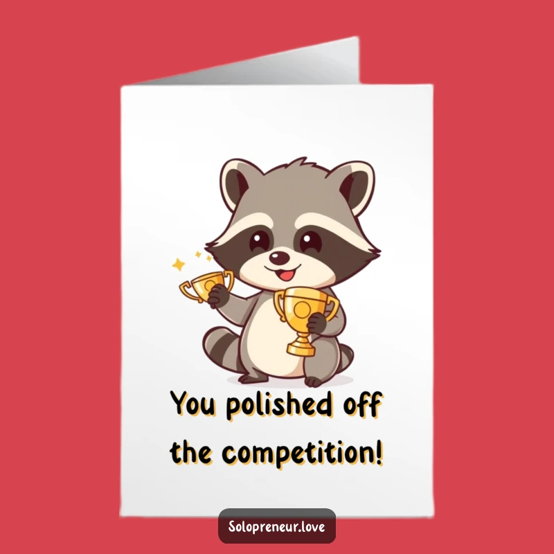 Free Printable Congrats Card: Raccoon Trophy Winner, Humorous Downloadable Celebration