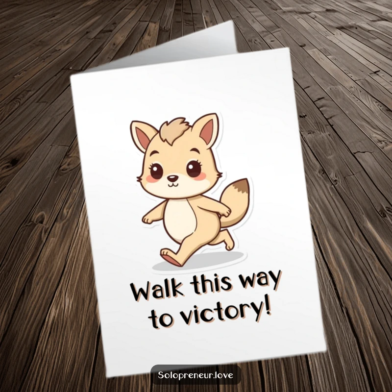 Funny Free Printable Congratulations Card: An animal character walks with a purposeful and confident stride, marking a significant achievement.