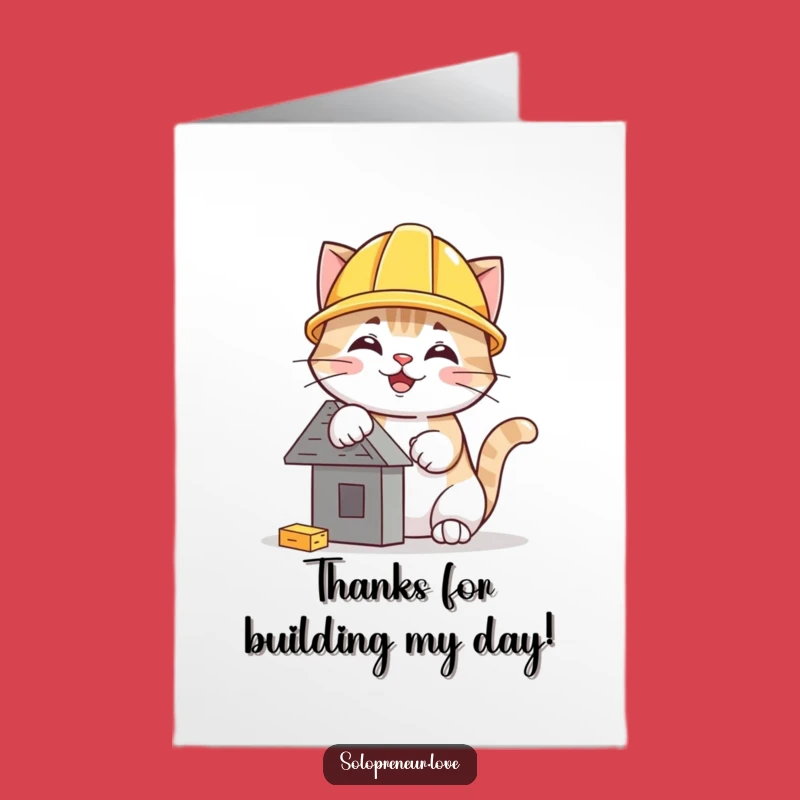 Free Printable Thank You Card: Adorable Construction Cat Expressing Gratitude DIY Fun!