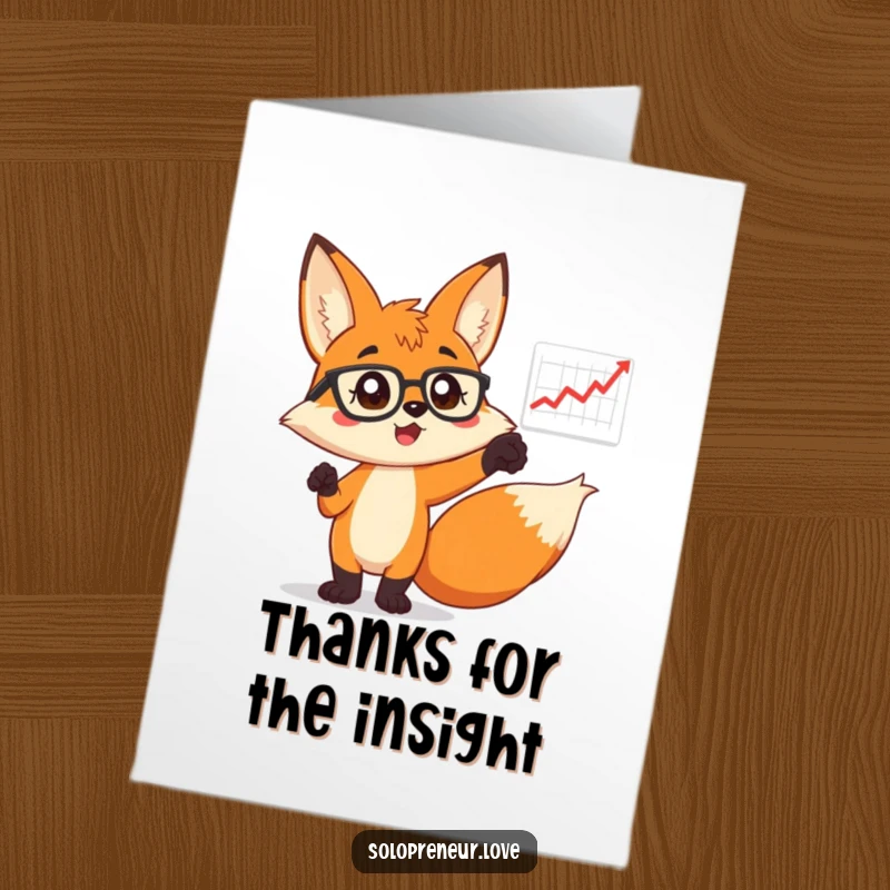 Funny Free Printable Thank You Card: Fox wearing glasses points to a chart, indicating great appreciation.