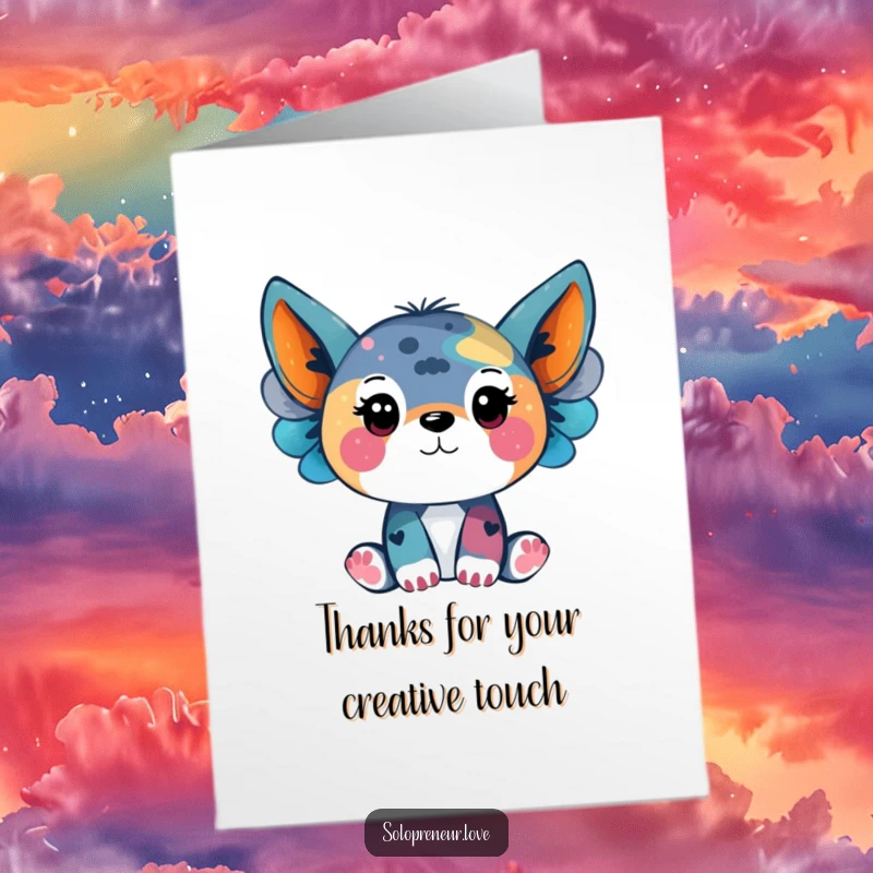 Funny Free Printable Thank You Card: A joyful animal artist presents their latest colorful creation as a token of thanks.