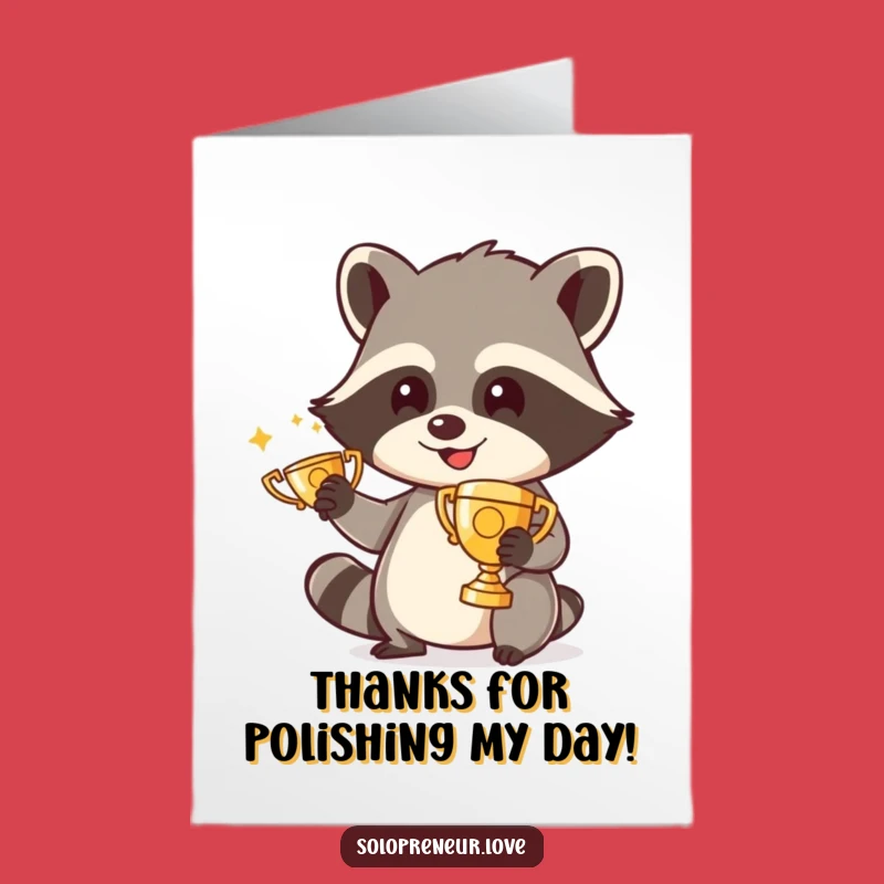 Free Printable Thank You Card: Raccoon Trophy Gratitude, Humorous Downloadable Appreciation
