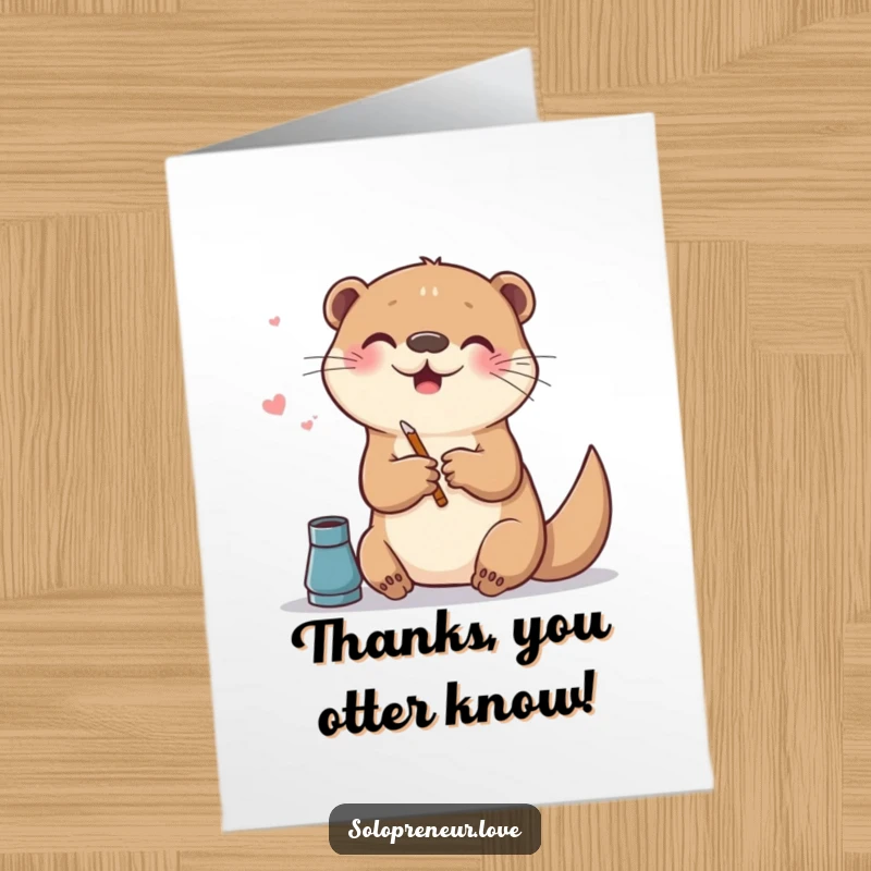 Funny Free Printable Thank You Card: A playful otter artistically designs on a digital screen, showing sincere gratitude.