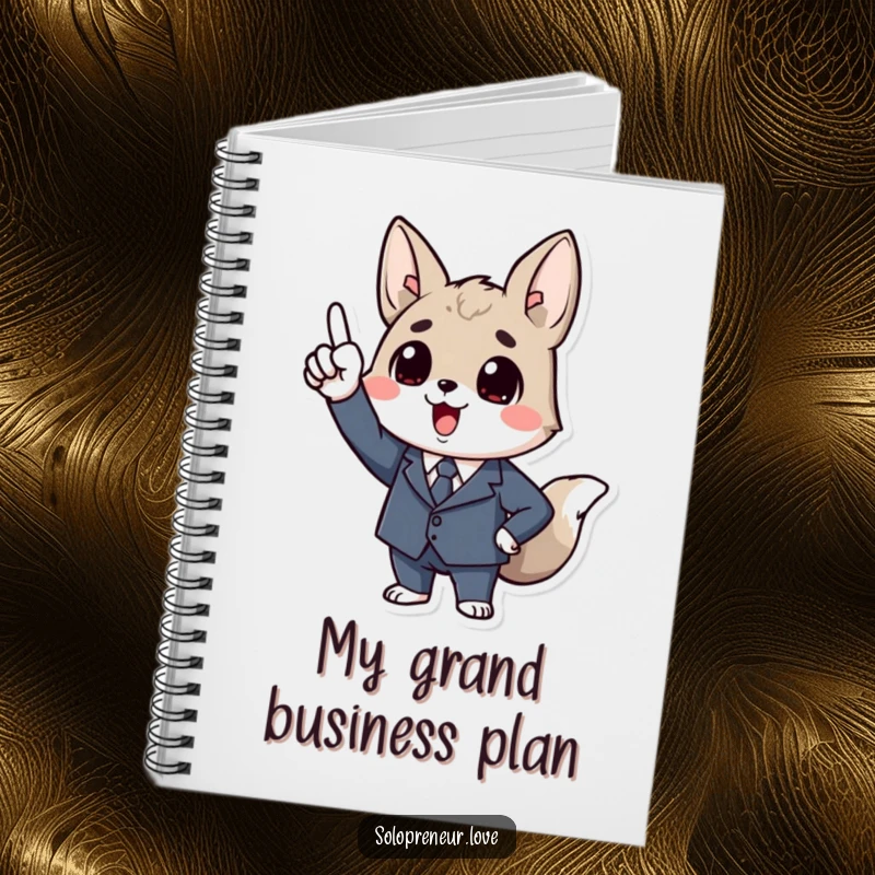Funny Business Animal Notebook: Cover art of an animal in a tiny suit, enthusiastically pointing upwards, symbolizing success.