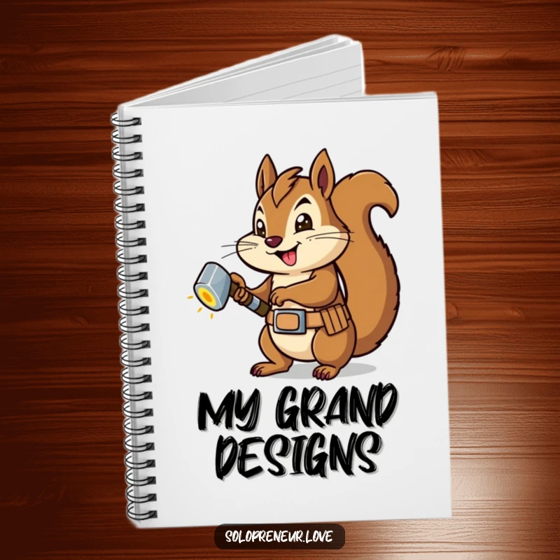 Funny Squirrel Carpenter Notebook: A planner for project ideas, featuring a squirrel hammering a glowing bolt.