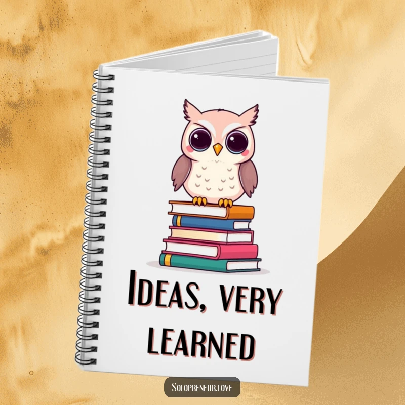 Funny Owl Business Books Notebook featuring a clever owl character perched on business books, for note-taking.