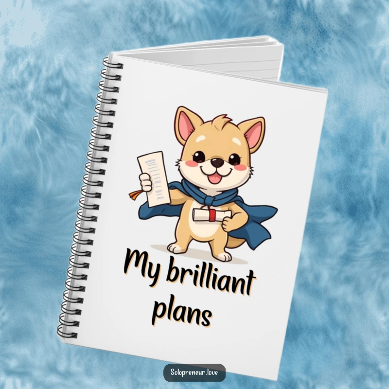 Funny notebook cover featuring a heroic dog proudly holding a diploma, perfect for jotting down smart notes and plans.