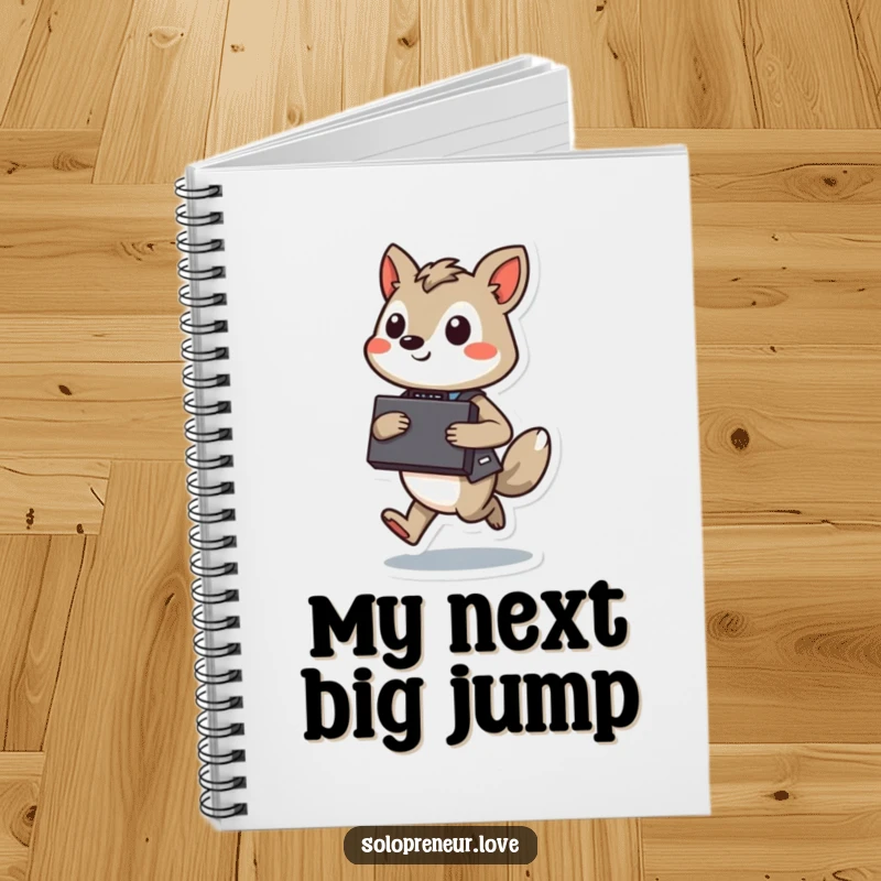 Funny Hopping Executive Notebook: Cover art of an animal character with a briefcase, confidently hopping with a determined expression.