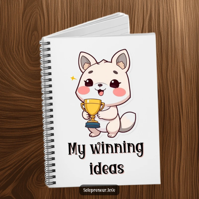 Funny notebook cover featuring a proud animal character beaming while holding a tiny trophy, ready for hilarious notes.