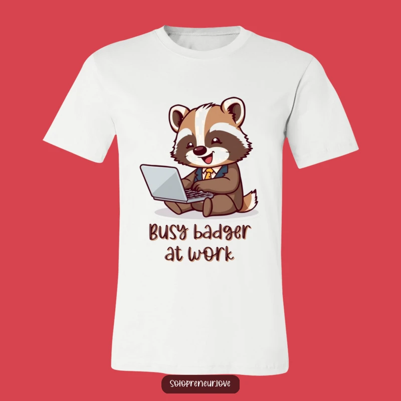 Funny Badger Business T-Shirt: Joyful Laptop Action for Gift