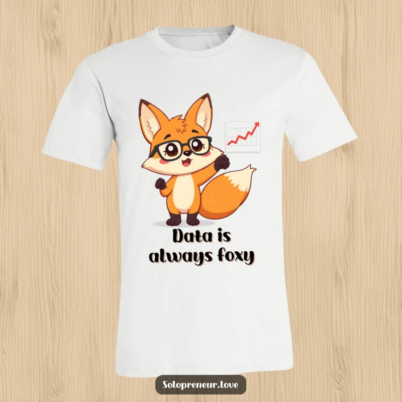 Funny Fox in Glasses T-Shirt: A clever fox with glasses excitedly indicates a growth chart, perfect for business-minded folks.
