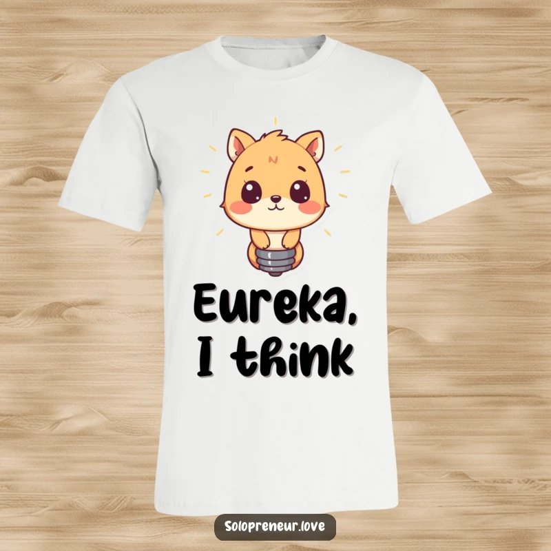 Funny t-shirt featuring a curious animal staring intently into a glowing lightbulb, representing inspiration and intellectual curiosity.