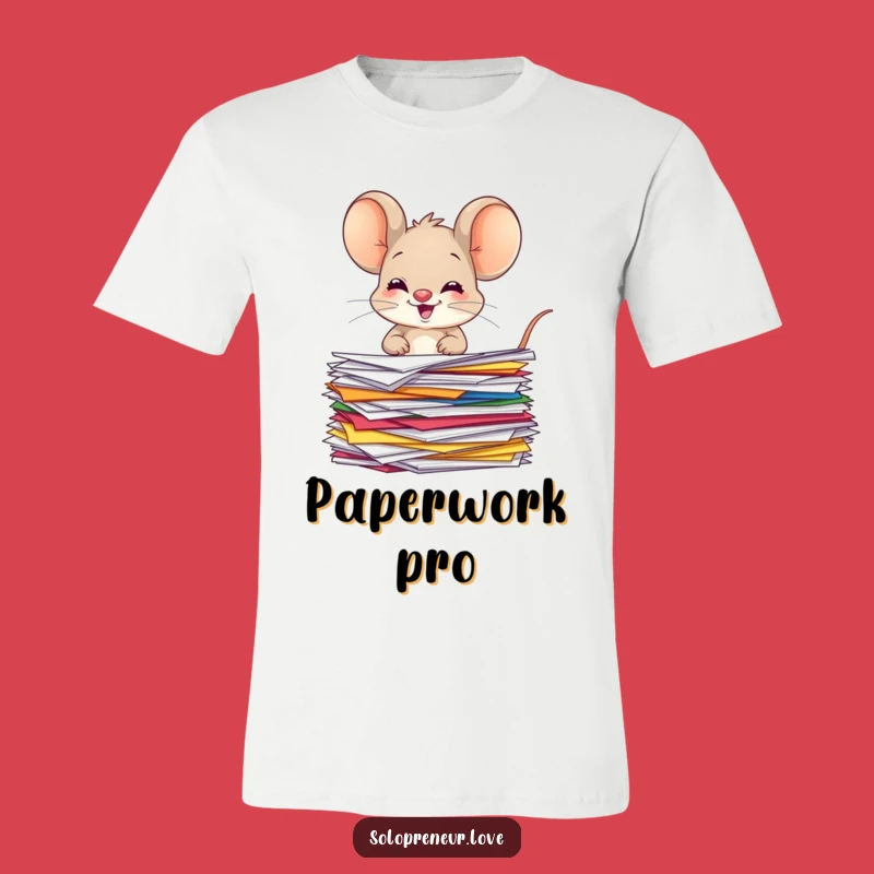 Funny Giggling Mouse T-Shirt: Organized Papers Character - Whimsical Apparel for a Laugh