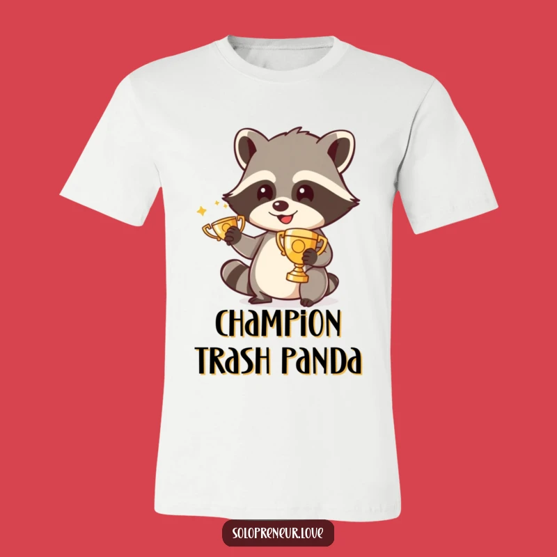 Funny Raccoon Polishing Trophy T-Shirt: Wear Your Victory with This Hilarious Tee