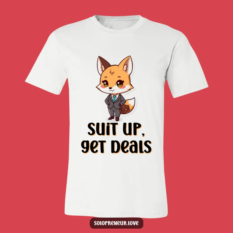 Funny Fox in Suit T-Shirt - Briefcase Carrying Character Tee, Stylish Funny Gift