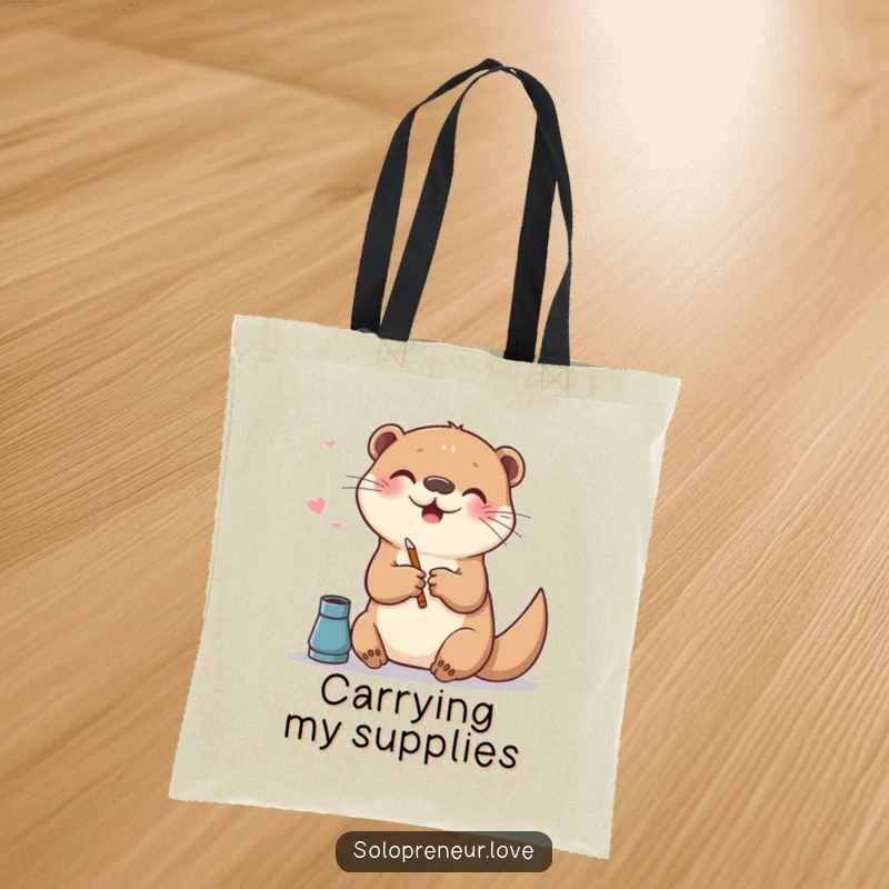 Funny tote bag featuring a playful otter creating digital art on a canvas, ideal for artists and daily use.