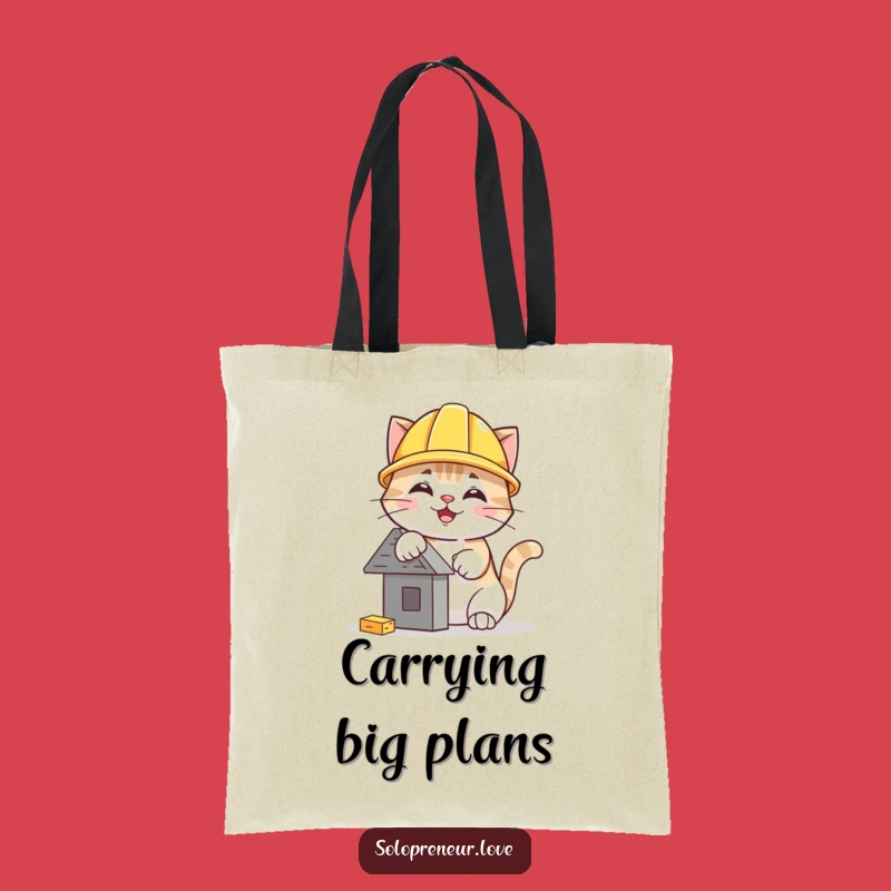 Funny Cat Hard Hat Tote Bag: Whimsical Construction Feline Carry-All Gift