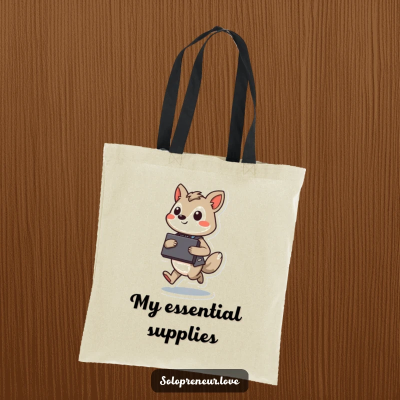 Funny Hopping Executive Tote Bag: A character with a briefcase, confidently hopping, ready for work or travel.