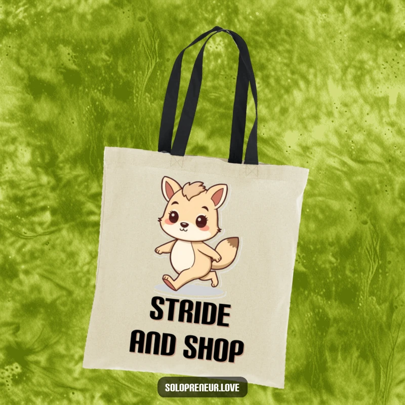 Funny tote bag featuring an animal character walking forward with a confident stride, perfect for carrying essentials with a sense of purpose.